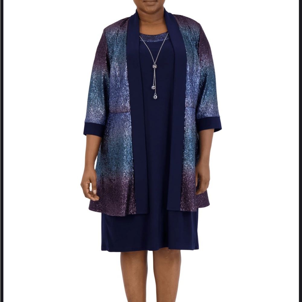 R&M Richards Navy Sequin Dress with Jacket